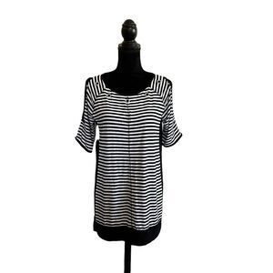 Zenergy By Chico's Womans 0 (4) Black White Striped Cold Shoulder Knit Tunic Top